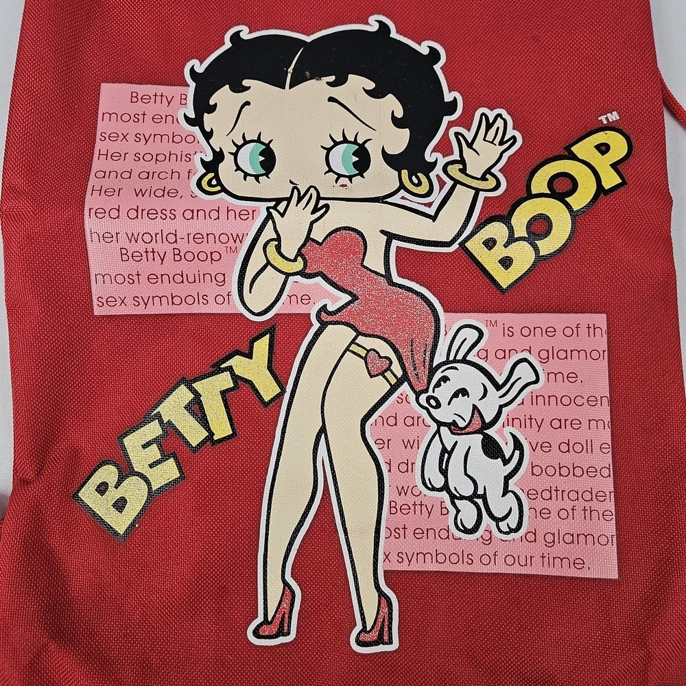 Vintage Betty Boop Backpack Drawstring Bag Sack Pudgy Red w/ Graphic EUC